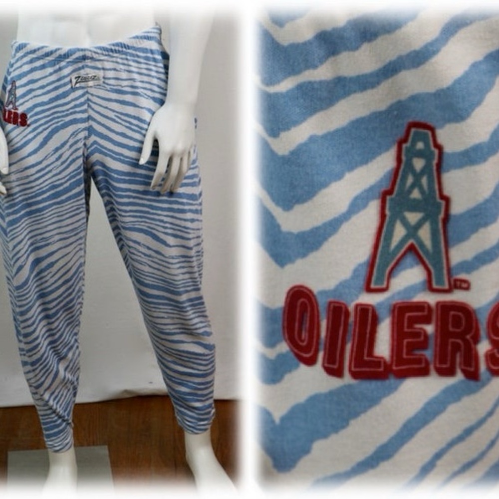 NWT Zubaz Blue & White Zebra Print Pajama OILERS Pants Size Large Vintage Y2K